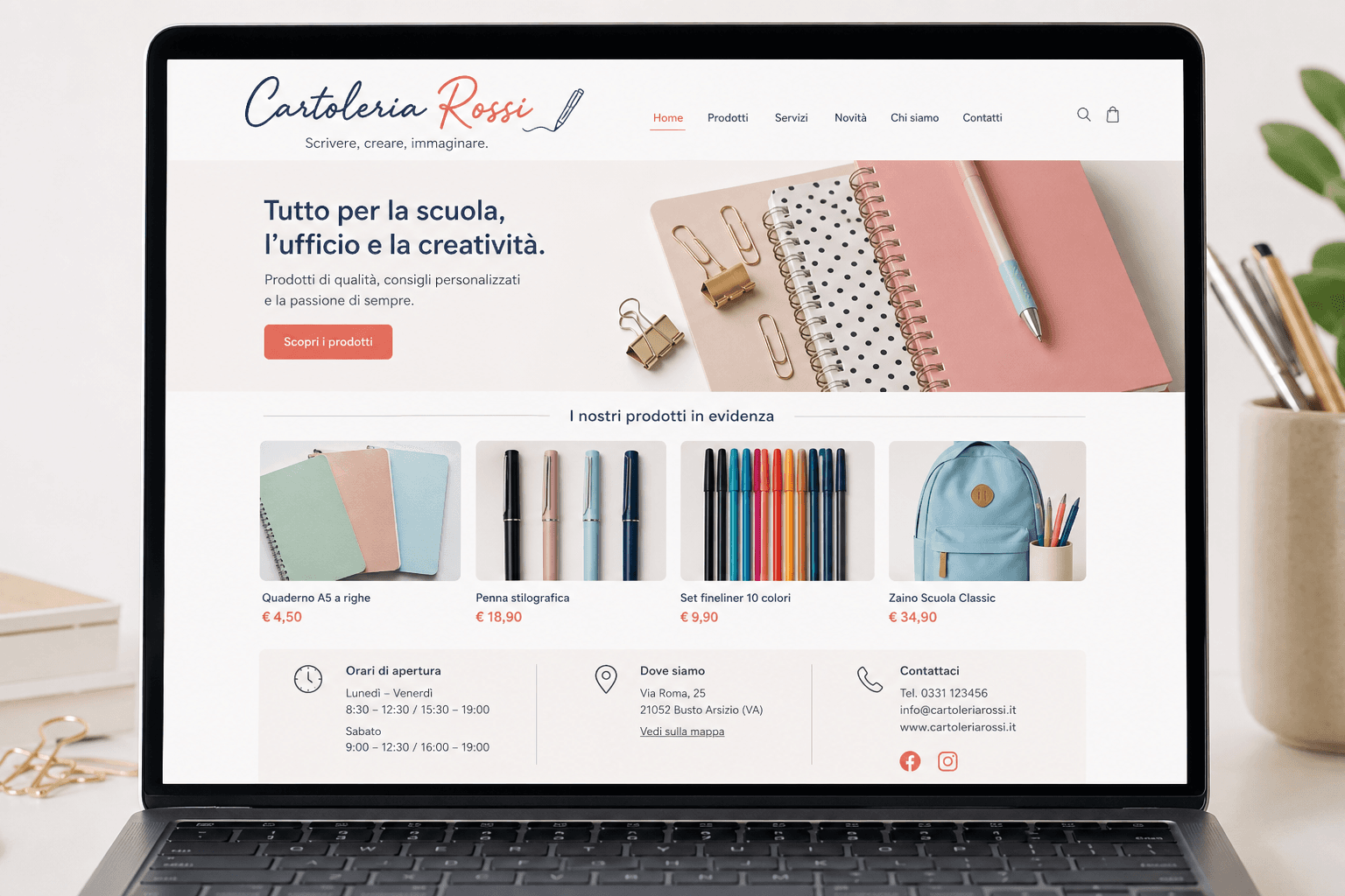 Mockup del sito Cartoleria Rossi